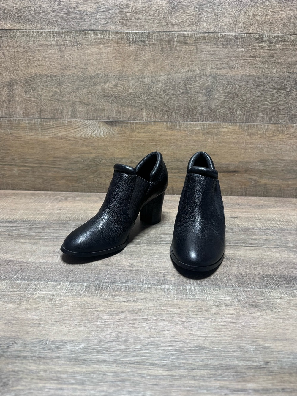 Halston Women's Black Leather Block Heel Ankle Shoes